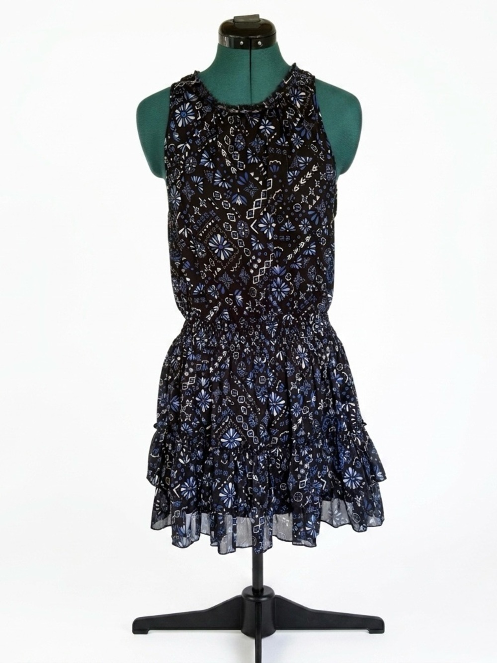 Forever 21 Black and Navy Floral Print Tiered Mini Dress